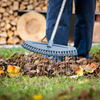 Thatch Rake Adjustable 17"-63", Efficient Metal Leaf Rakes, Wide with 24 Durable Steel Tines, Lightweight Garden Thatching Rakes Used for Mulch ,Leaves, Debris, Pine Needles, Shrub, Gravel