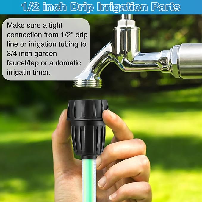 8 Pcs 25 PSI Drip Irrigation Pressure Regulator Faucet Adapter Kit, 4 Pcs 3/4" FHT x 3/4'' MHT Pressure Regulator, 4 Pcs 1/2 Inch Drip Irrigation Tubing Adapter for Drip Irrigation System