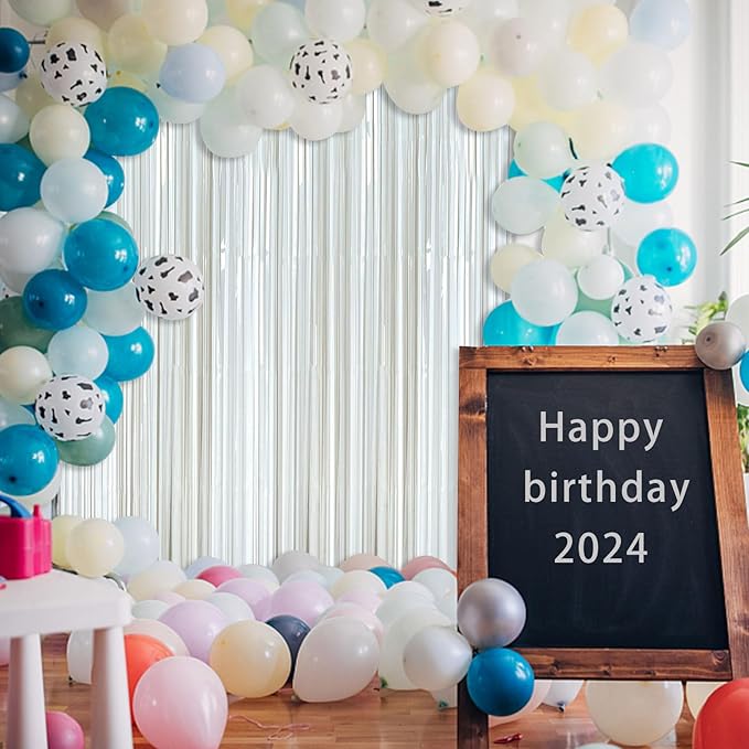 White Party Streamers Foil Fringe Backdrop Curtains Tinsel Streamers Birthday Party Decorations Fringe Backdrop for Birthday Party Graduation Bridal Shower