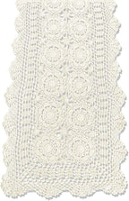 KEPSWET Cotton Handmade Crochet Lace Table Runner Beige Rectangle Coffee Table Dresser Decor (14x48 inch)