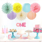 Pastel Rainbow Party-Decorations - 20pcs Pink Yellow Blue Classroom Ceiling Paper Lanterns Fans ,Girl Birthday Tissue Pom Poms,Honeycomb Balls,Bunting,Baby Shower Bridal Wedding Decor Burgleda