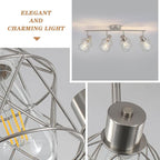 BUXVRCS Adjustable Multi-Directional Brushed Nickel Light Fixtures, Semi Flush Mount Ceiling Light, Kitchen Light Fixtures Ceiling Mount, Geometric Metal Cage Industrial Spotlight Fixtures