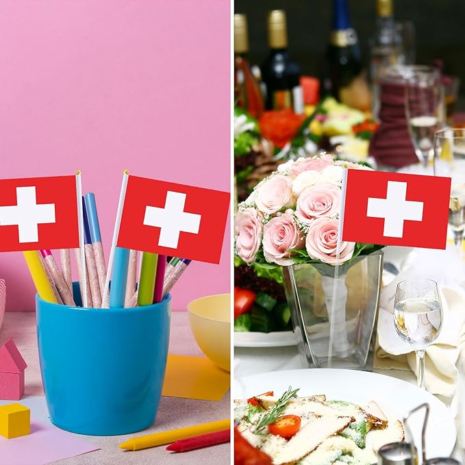 Switzerland Flag Swiss Flag, Small Mini Handheld switzerland Flags on Stick, Ideal for Party Parades Sports Events Patriotic Festival Decorations