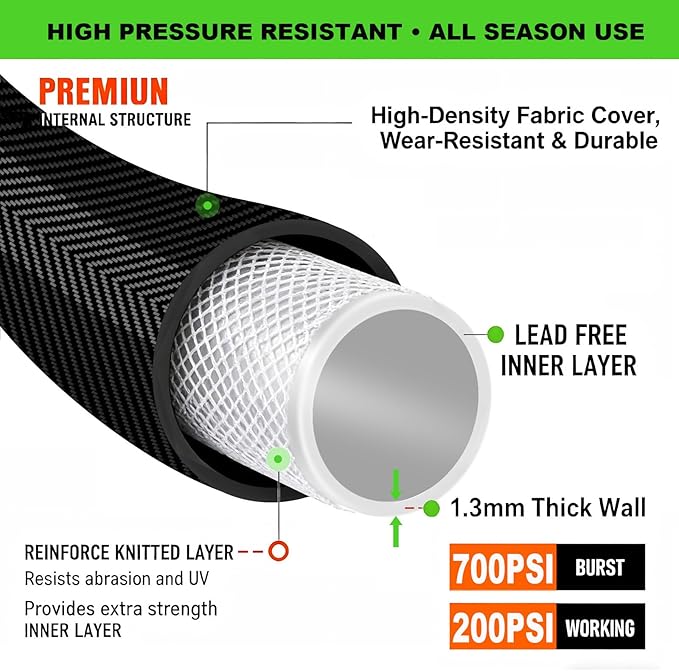 100ft Garden Hose Lightweight Flexible Water Hose, Abrasion Resistant, Kink Free, Durable Sturdy Hoses 2025 Up Graded Thicken Waterhose 700 PSI for Outdoor, RV, Marine, Convenient Storage, 3/4GHT