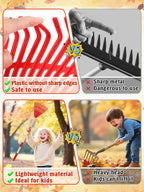 Acostop 2 Pcs Kids Rakes with Wood Handle - 34" Lightweight Plastic Garden Rake for Leaves, Safe to Use Kid Yard Tools for Boys Girls Fall Gardening Gifts (Green)