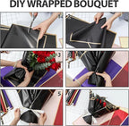 NESCCI 20 Sheets Flower Wrapping Paper - Waterproof Floral Bouquet Wrapping Paper, Florist Supplies Packaging Paper for Wedding Birthday Gift DIY (Black)