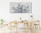 NINEASO Botanical Flowers Wall Art - Indigo Blue and White Floral Canvas Pictures Spring Blooming Painting Gray Background Printing Artwork Living Room Bedroom Home Office Wall Decor 24" x 48"