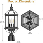 Large Outdoor Post Lights,19.21" 3-Light Lamp Post Light Fixture,Hardwired 120V Exterior Waterproof Pole Lighting,Modern Black Aluminum Lantern for Garden, Yard, Patio, Pathway