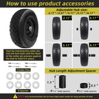 13” Tire and Wheel Flat Free, Replacement Solid Tire and Wheel Assemblies with 5/8” Axle Bore Hole and Double Sealed Bearings, 2.17-6.17inches Adjustable Centered Hub, 2 Packs