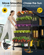 Olaiti 5-Tier Vertical Garden Bed Planter Boxes with Wheels, Drainage System & Storage Space, Mobile Vertical Garden Planter with 5 S-Hooks for Plants Vegetables Flowers Herbs in Garden Patio Yard
