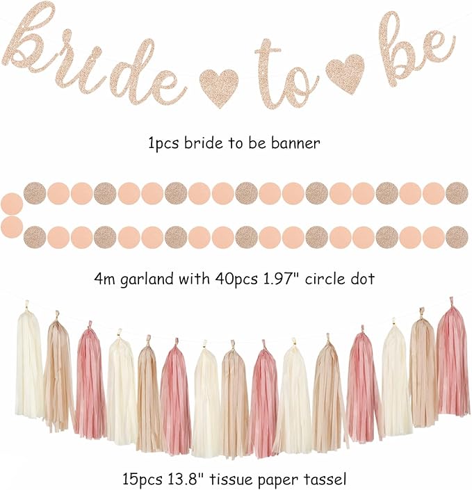 Blush-Pink Rose-Gold Bridal-Shower Fall Party-Decorations - 31pcs Bride To Be Sign Banner,Bachelorette Paper Lanterns,Wedding Streamers Garland,Boho Peach Tissue Pom Poms Fans Decor Supplies Burgleda