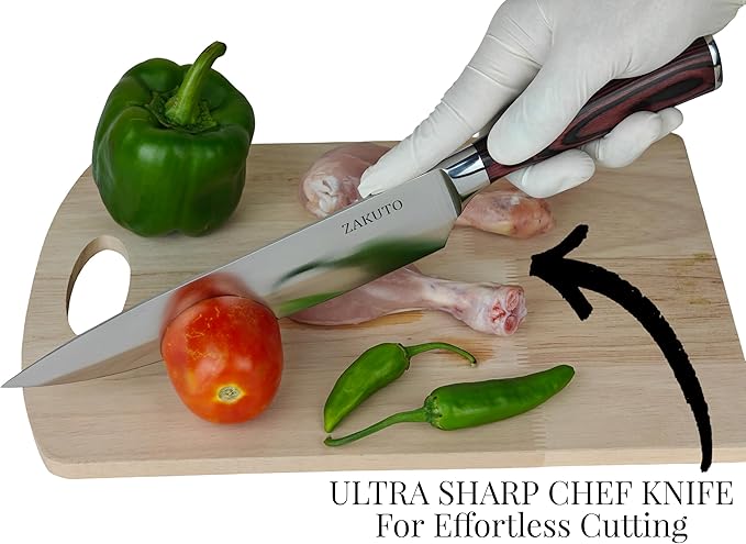 8 Inch Chef Knife - Professional Japanese Chef Knife with High Carbon Stainless Steel Sharp Blade and Ergonomic Comfortable Handle for Chopping, Mincing, Dicing and Slicing, Premium Gift Box