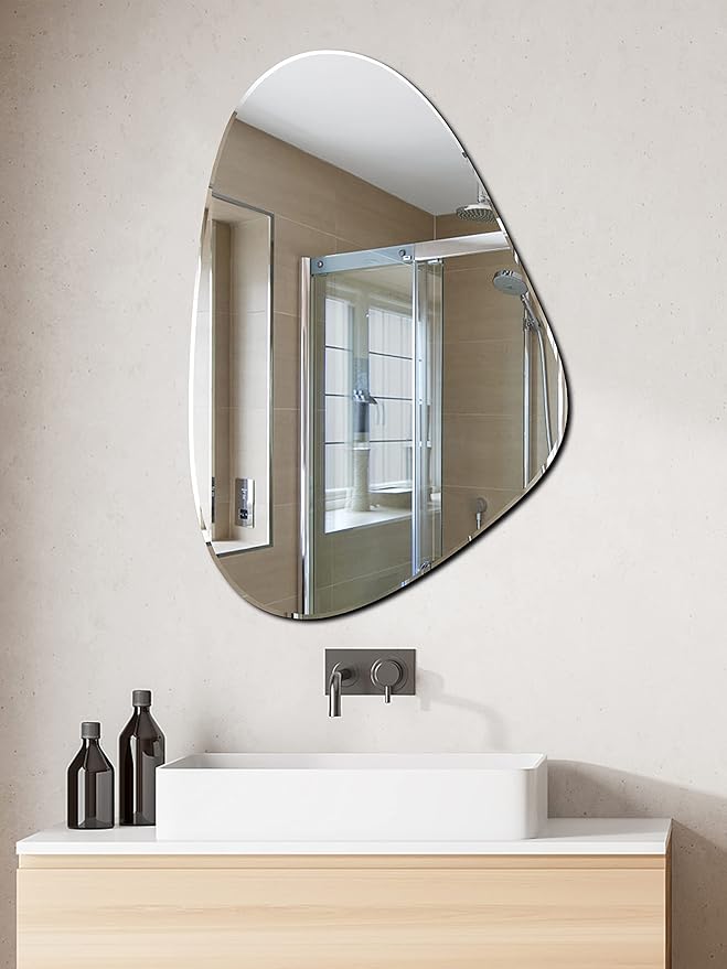 Yanliff Irregular Mirror Wall Decor.Modern Frameless Asymmetric Beveled Decorating Mirror for Wall(13.4X20inches).Silver