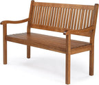 VINGLI 50" Outdoor Wood Bench, Weatehr Resistant Wooden Garden Patio Bench with Comfortable Backrest & Curved Armrest, 800lb Capacity Loveseat for Front Porch Park Yard Deck (Natural, Dense Slatted)