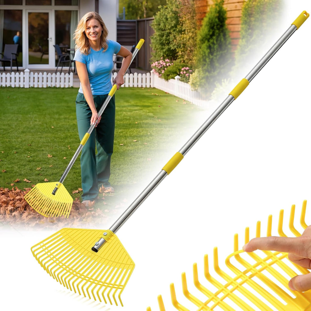 Garden Rake for Leaves - Extra Wide 18" Leaf Rake,Lightweight Long Handle for Women Seniors Kids Effortless Clean-Up,23 Non-Clog Flexible Tines for Lawn-Friendly,65” Adjustable Plastic Rakes for Yard