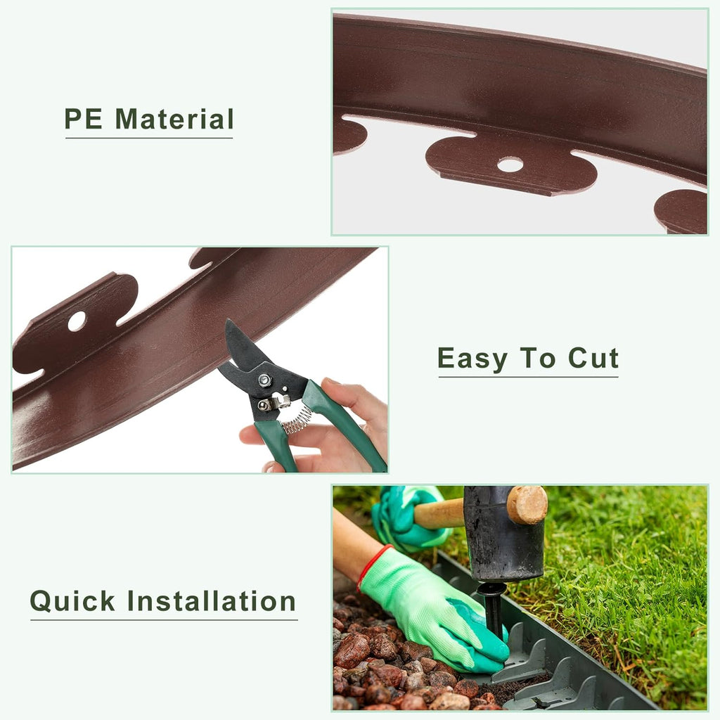 uxcell Landscape Edging, 1Pcs 80FT x 2" - No Dig Garden Edging Kit with 75 Stakes, Landscape Edging Border for Garden Lawn Flower Bed Yard Grass (Brown)