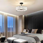 Crystal Black Ceiling Light, Modern Semi Flush Mount Ceiling Lighting Fixture, Round Hallway Lighting Fixtures Chandelier for Kitchen Entryway Bedroom Dining Room, 3-Light, 15.7 Inch
