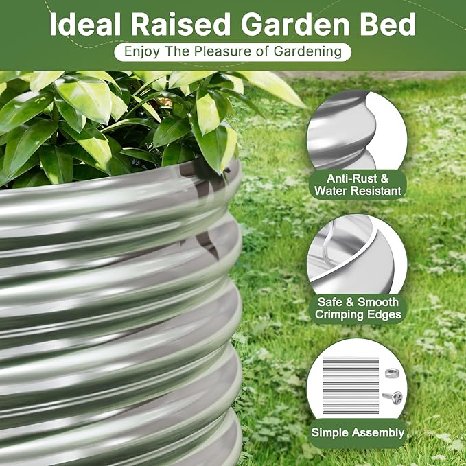 3 PCS Tall Galvanized Raised Garden Bed Outdoor, Metal Garden Bed for Vegetables, Above Ground Garden Box for Flower, Steel Raised Beds for Gardening - 4x2ft