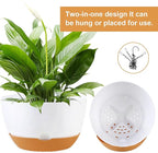 KPUVX 8/10/12 inch Hanging Planters for Indoor Outdoor Plants with Self-Watering Pots, 3 Pack Plastic Hanging Basket with Removable Tray for Home Garden Porch Balcony Patio Decor(White)
