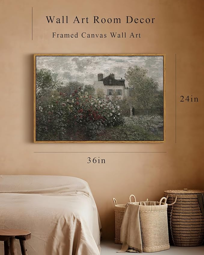 InSimSea Framed Canvas Wall Art Vintage Decor, Farmhouse Room Aesthetic, Living Room Wall Art, Cottagecore Bedroom Kitchen Bathroom Decor, 24"x36"