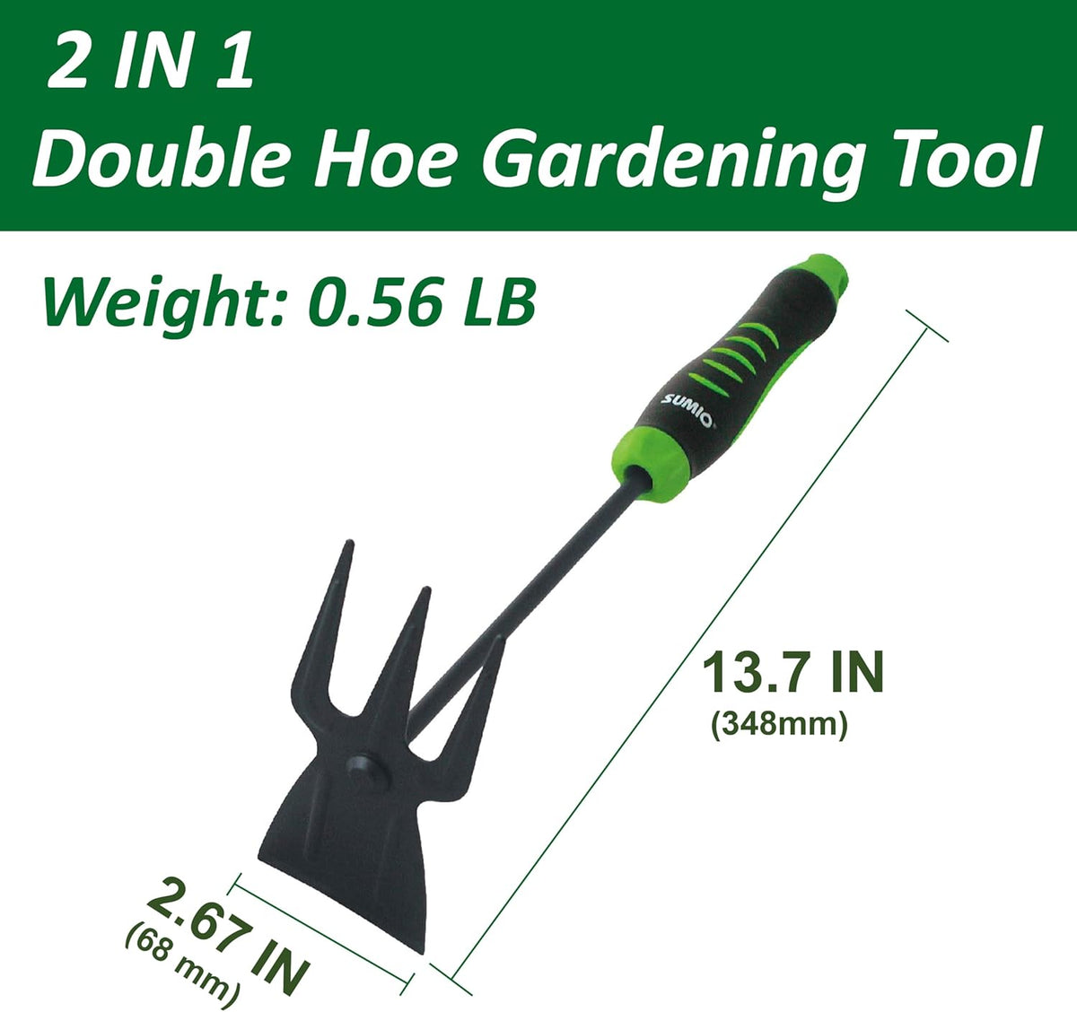 SUMIO 13.7" Alloy Steel Hoe and Cultivator - Lightweight Hand Tiller for Weeding, Digging, Loosening Soil, and Cultivation