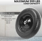 (2-PACK) 4.80/4.00-8" Flat Free Tire and Wheel - Universal Fit 14.5" Solid Wheelbarrow Tires with 3" Hub and 5/8" Bearings – Extra Adapter kit includes 3/4" Ball Bearings, 1" and 1/2" Nylon Spacers
