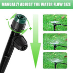 Drip Irrigation Emitters Sprayers for 1/4" Tubing, Adjustable 360 Degree Water Flow Sprayer on 5.5" Arrow Stake,with 1/4" Locked Tee for Watering System(10Pcs Sprayers and 10Pcs Tee)