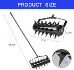Rolling Manual Lawn Aerator, 58-Inch Handle Manual Push Spike Aerator for Gardens, Yards, and Farmland, Deep Soil Penetration for Healthy Grass and Improved Lawn Growth Manual Aerator Tool Black
