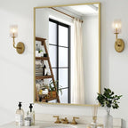 HARRITPURE 38"x26" Framed Bathroom Mirror for Wall Rectangle Mirror Aluminum Alloy Frame Wall-Mounted for Farmhouse Entryway Bedroom Living Room Gold