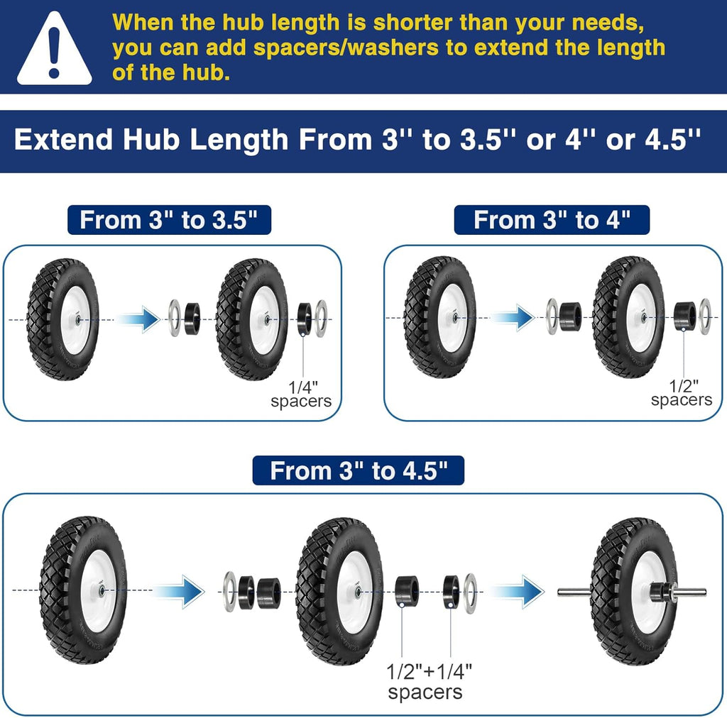 MaxAuto Wheelbarrow Tire 4.80 4.00-8 Flat-Free 4.80/4.00-8 Tire and Wheel w/Grease Fitting, 3" Centered Hub, 3/4" Bearings, 4.80 4.00-8 Tires for Hand Truck, Trolley, Garden Cart, Wagons