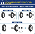 MaxAuto Wheelbarrow Tire 4.80 4.00-8 Flat-Free 4.80/4.00-8 Tire and Wheel w/Grease Fitting, 3" Centered Hub, 3/4" Bearings, 4.80 4.00-8 Tires for Hand Truck, Trolley, Garden Cart, Wagons