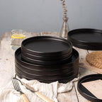 AmorArc Ceramic Dinnerware Sets for 6, Modern Flat Stoneware Plates and Bowls Sets,Chip and Crack Resistant | Dishwasher & Microwave Safe Dishes Set,Scratch Resistant- Service for 6 (18pc)