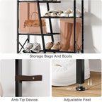 Shoe Rack, 6-Tier Boot Rack, Wooden Storage Organizer for Tall Boots, Sneakers, Metal Shoe Rack Organizer with Metal Mesh Shelves, 10-12 Pairs of Shoes for Closet, Entryway, Rustic Brown