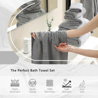18 Piece Bath Towels Set,Ultra Soft Family Bathroom Towel Set with Hanging Loops-6 Bath Towels,6 Hand Towels,6 Washcloths,Highly Absorbent Quick Dry Shower Towel for Bathroom,Hotel,Spa-Grey Towel Set