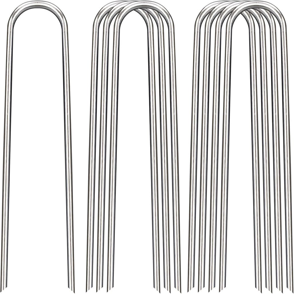 12 Inch Landscape Staples, 50 Pack Galvanized Landscape Stakes Heavy Duty 8 Gauge U-Shaped Garden Stakes, Ground Stakes for Weed Barrier Fabric, Irrigation Tubing, Fence, Outdoor Decorations