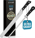 Cutluxe BBQ Knife Carving Set – 12" Brisket Knife & 10" Honing Rod, Butcher Knife Set for Meat Cutting – Ultra Sharp German Steel, Ergonomic Pakkawood Handles – Artisan Series