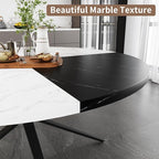 VOWNER Modern Round Dining Table for 4-6 People, 47 Inches Wood Kitchen Table, Dining Room Table with Metal Legs, Circle Coffee Dining Room for Living Room, Home, Apartment, Black and White