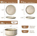 LIANYU Dinnerware Set for 4, 12 Piece Plates and Bowls Ceramic Dish Set, Includes Dinner Salad Plates, Cereal Bowls, Microwave & Dishwasher Safe, Sandy Beige