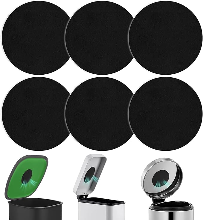 Charcoal Filters for Kitchen Compost Bin, 6 Pcs Compost Filters for Countertop Bin, 6.5 Inch Charcoal Filters for Compost Bucket, Activated Carbon Replacement Filters for Home Bucket Refill, Round