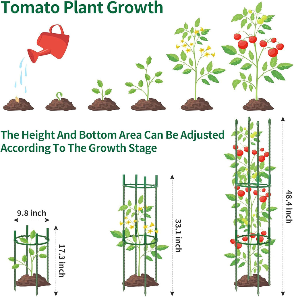 3 Pack 48" Round Tomato Cages for Garden, Plastic Coated Steel Pipe Heavy Duty Adjustable Tomato Stakes Trellis Plant Cages for Vegetable, Fruit, Flower, Rose Vine Climbing Plants (3Pack)