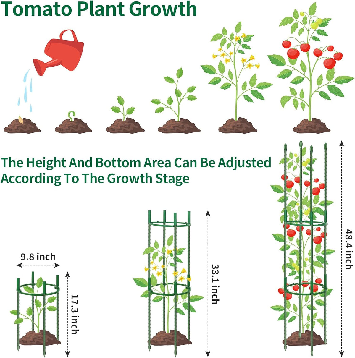 3 Pack 48" Round Tomato Cages for Garden, Plastic Coated Steel Pipe Heavy Duty Adjustable Tomato Stakes Trellis Plant Cages for Vegetable, Fruit, Flower, Rose Vine Climbing Plants (3Pack)