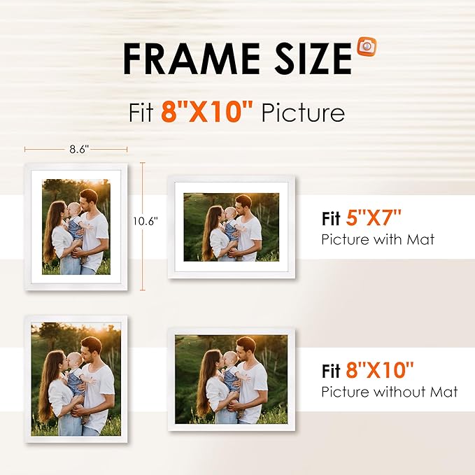 FIXSMITH 8x10 Picture Frame Bulk-6 Pack, Photo Frame with HD Plexiglass, Display Pictures 5x7 with Mat or 8x10 Without Mat, White Picture Frames Collage Wall Decor, Wall & Tabletop Picture Frames