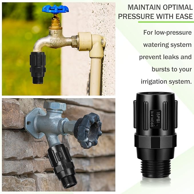 Tondiamo 3 Pcs 15 Psi Drip Irrigation Pressure Regulator, 3/4" Female Hose Thread x 3/4" Male Hose Thread Pressure Reducer Low Flow Valve for Garden Drip Irrigation Parts Emitters System