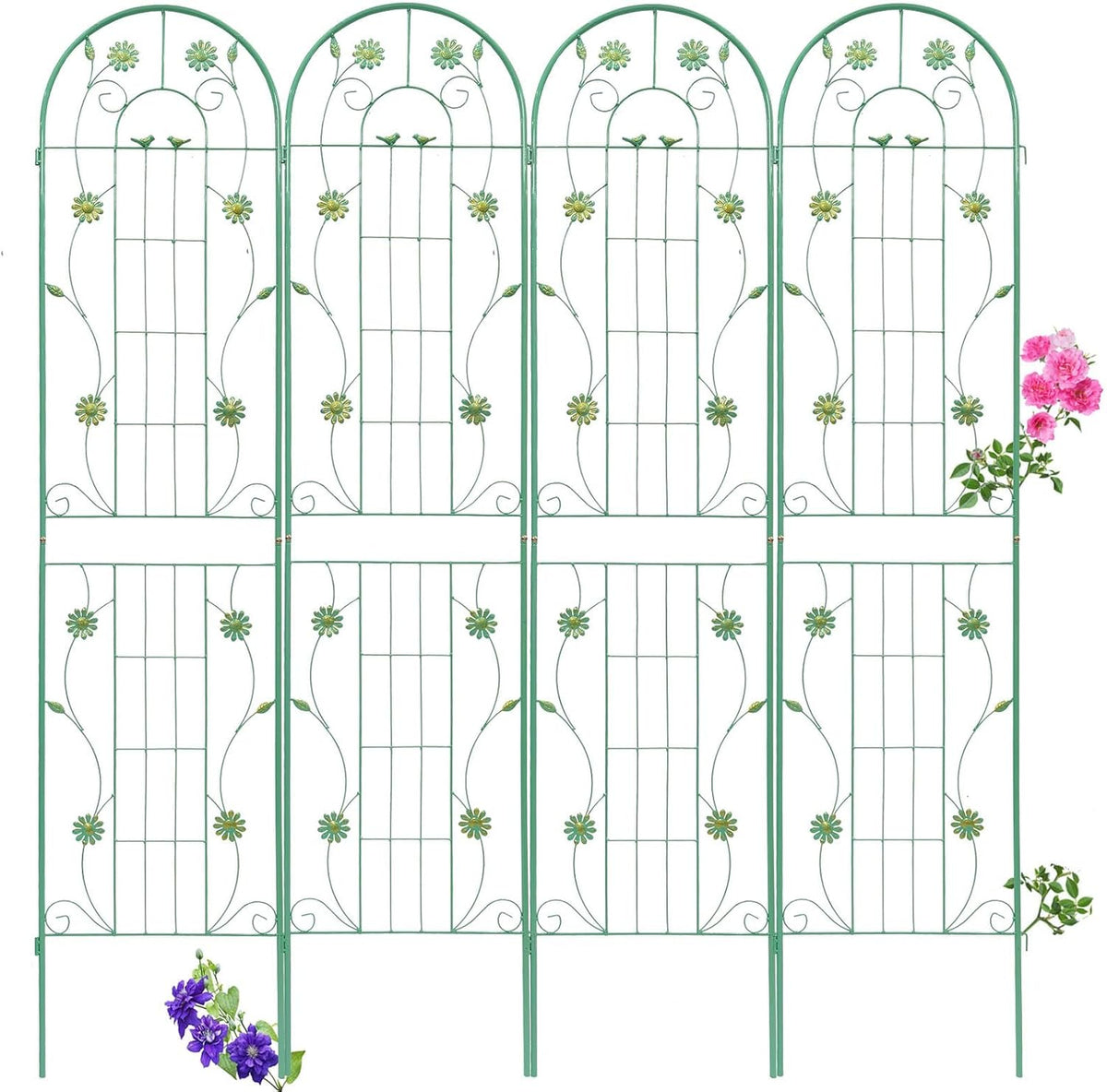 4 Pack Metal Garden Trellis 86.7" H Garden Fence Rustproof Trellis for Climbing Plants Support Roses Flower Outdoor Lawn Green-Blue Tall Trellis