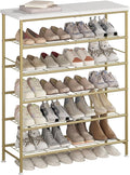 Shoe Rack Organizer 6 Tier for Closet Entryway Free Standing Metal Storage Shoe Shelf with MDF Top Board，Gold