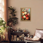 AKWISH Framed Vintage Floral Wall Art - 3D Textured Antique Colorful Flowers Oil - Hand Drawn Painting Classical Botanical Art Wall Decor for Living Room Bedroom Office Decor 12x16in