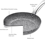 KOCH SYSTEME CS 11" Grey Non stick Granite Stone Frying Pan with Lid, Toxin-free Granite Nonstick Coating Cookware, Ultra Nonstik Skillet with Stainless Steel Handle, Oven Safe&All Stovetop Compatible