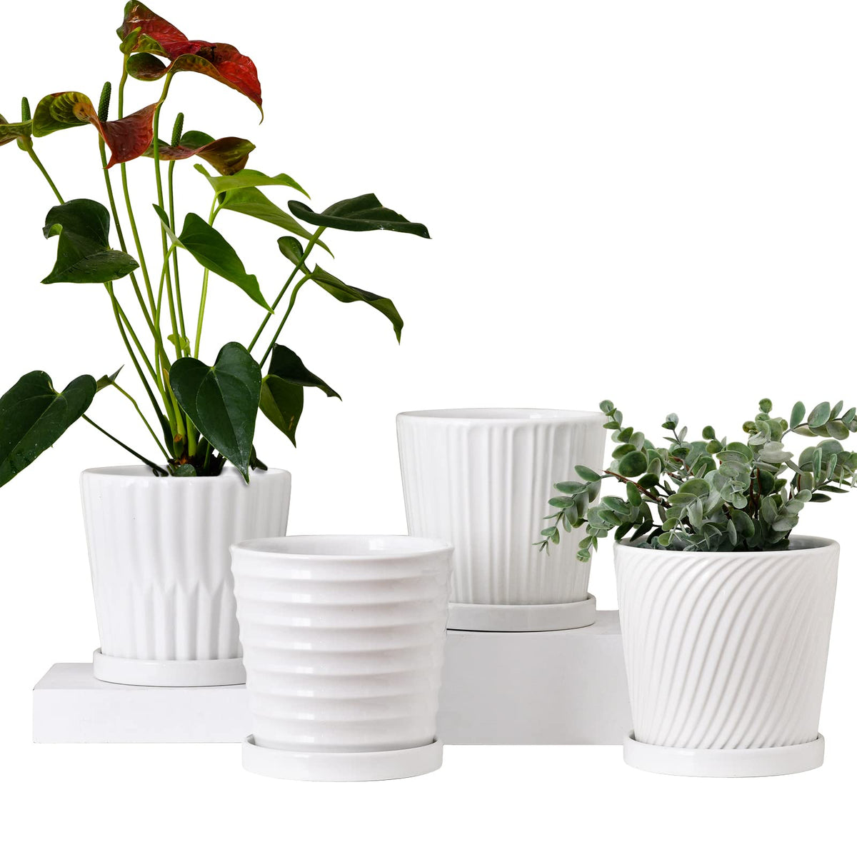 White 6 Inch Flower Pots for Plants,Ceramic Planter with Drainage Holes