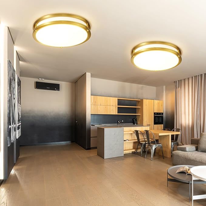 Gold Ceiling Light Fixture 24W, 12 inch LED Flush Mount Ceiling Light for Bedroom, Kitchen, Bathroom, 5CCT Dimmable Close to Ceiling Light Fixture for Hallway 2 Pack…