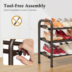 3 Tier Shoe Organizer, Shoe Rack for Closet, 28“ Metal Shelf Can Expandable to 42“, for Bedroom, Entryway, Closet, Garage, Adjustable to 18 Pairs Shoes, Brown